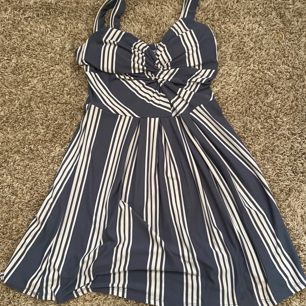 Blue and white striped dress